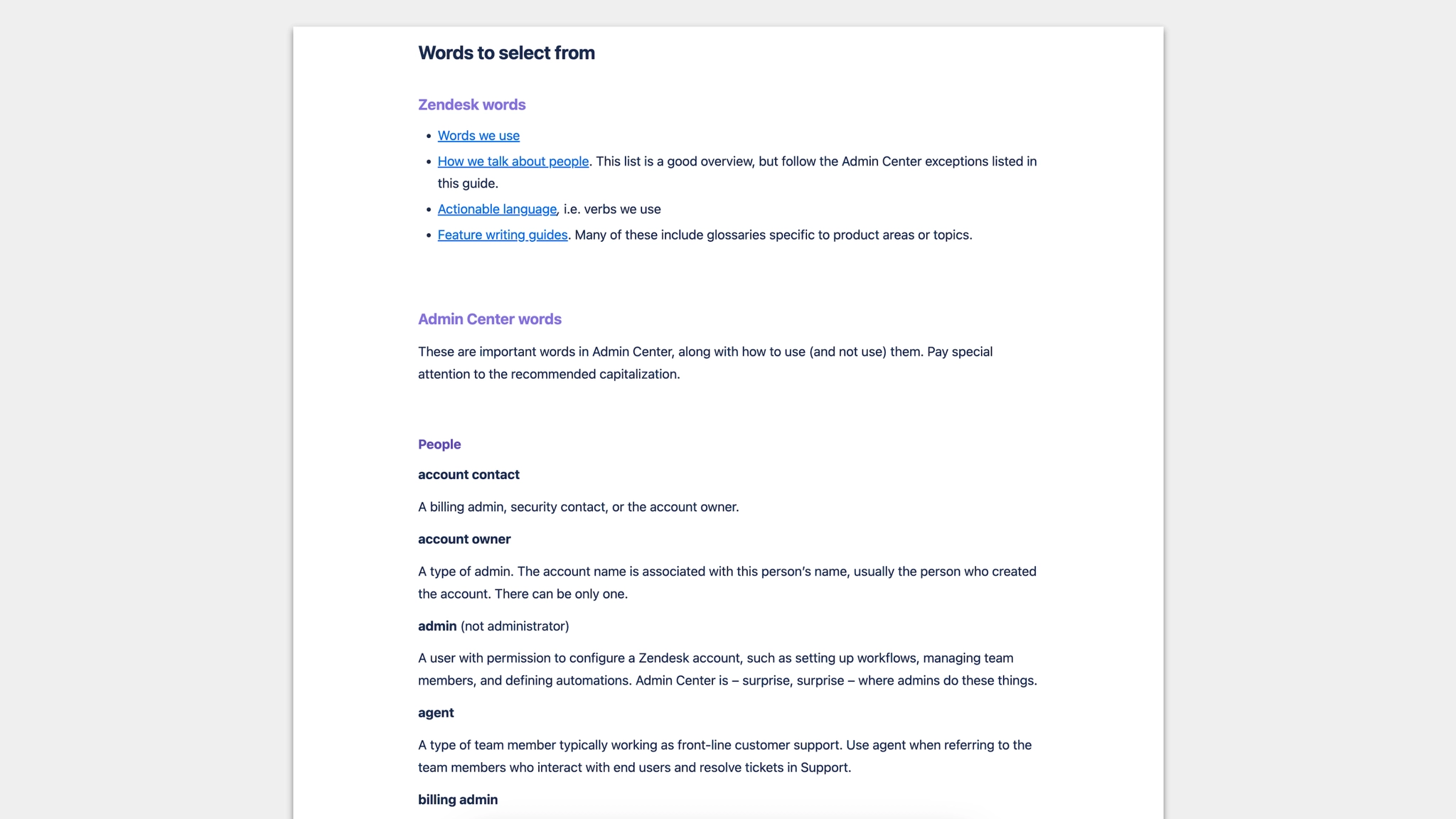 Admin Center glossary