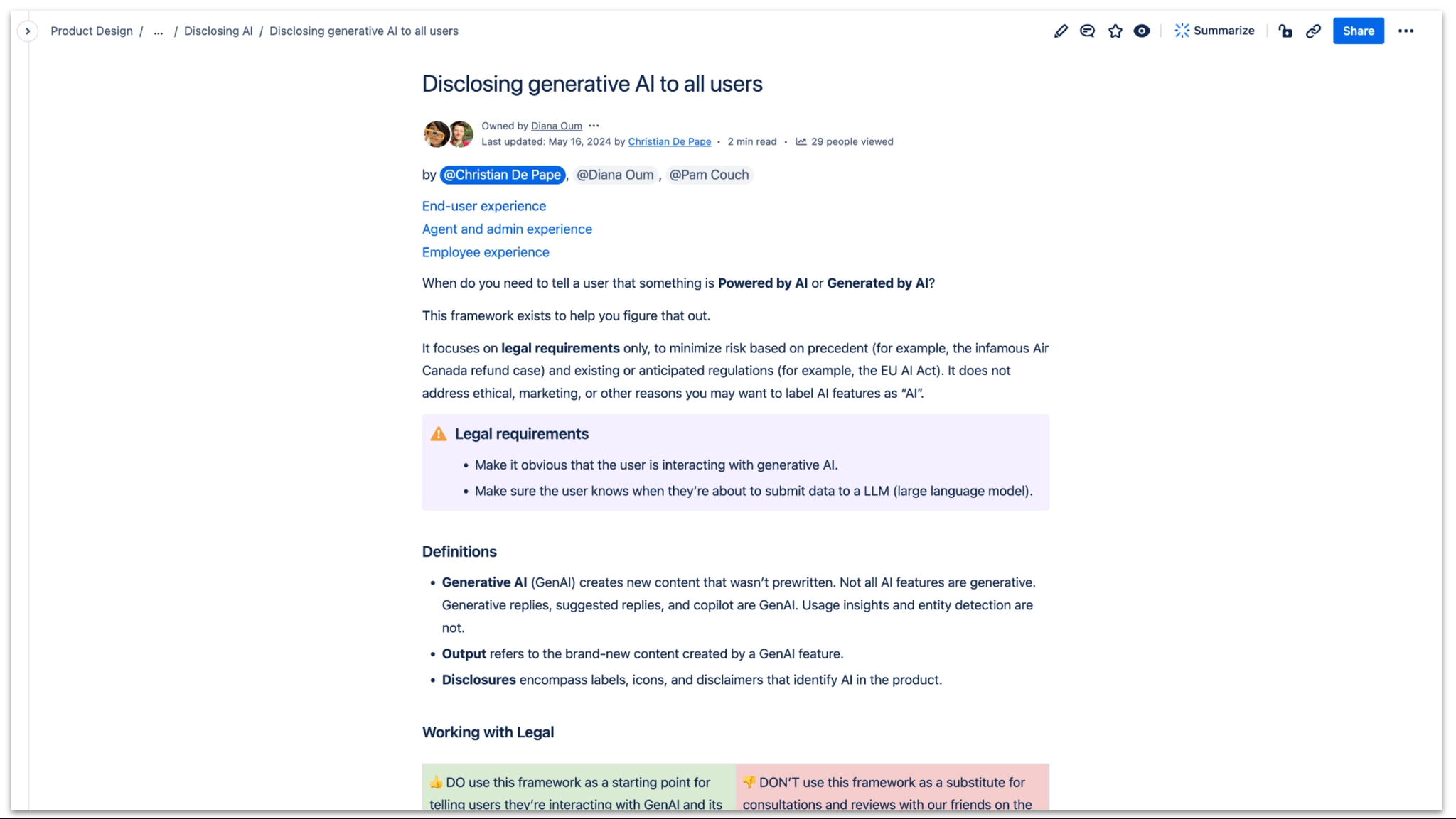 AI disclosure guide published to Confluence