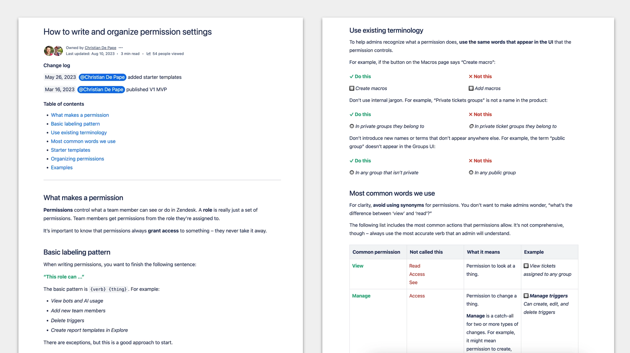 Permission settings writing guide