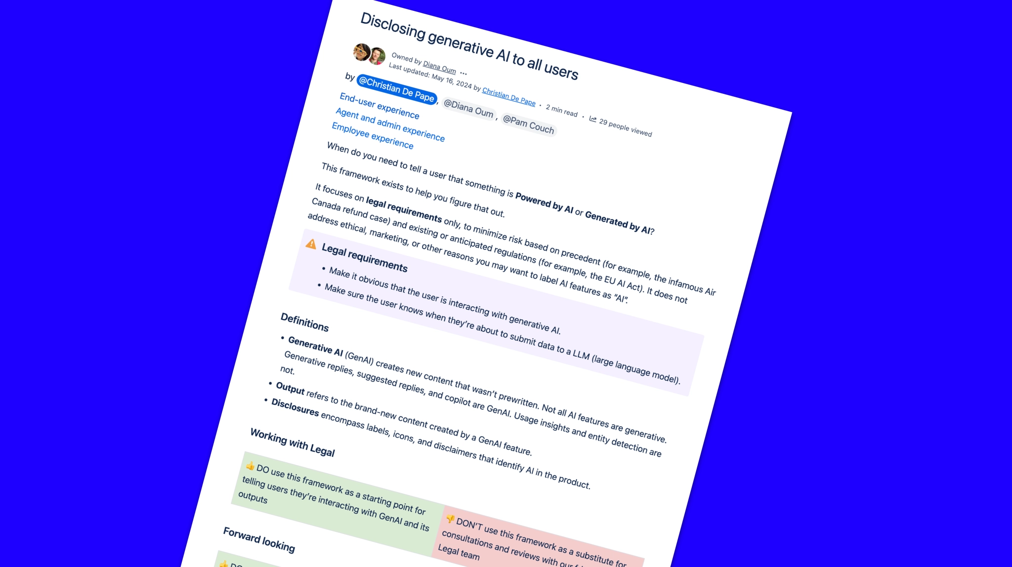 Framework for disclosing AI to Zendesk users